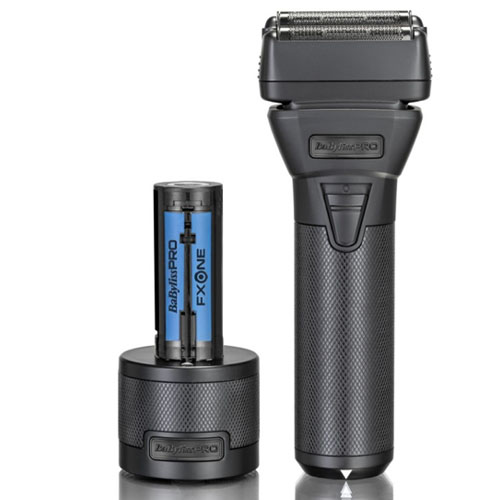 Aparelho de barbear eléctrico BabylissPRO preto com suporte de carregamento e bateria azul FX ONE