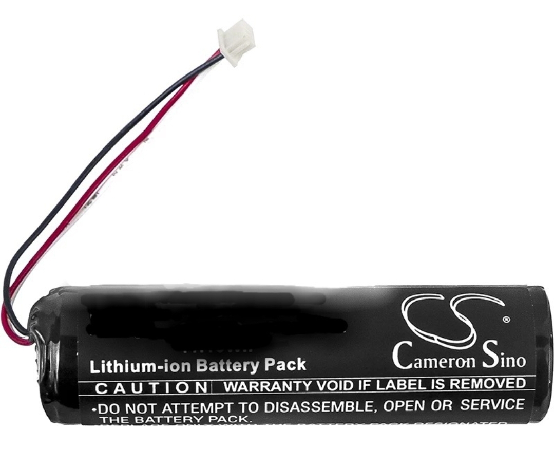 Bateria de íon de lítio preta com texto branco e fios com conector