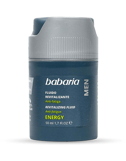 Frasco azul escuro Babaria Men Energy fluído revitalizante anti-fadiga