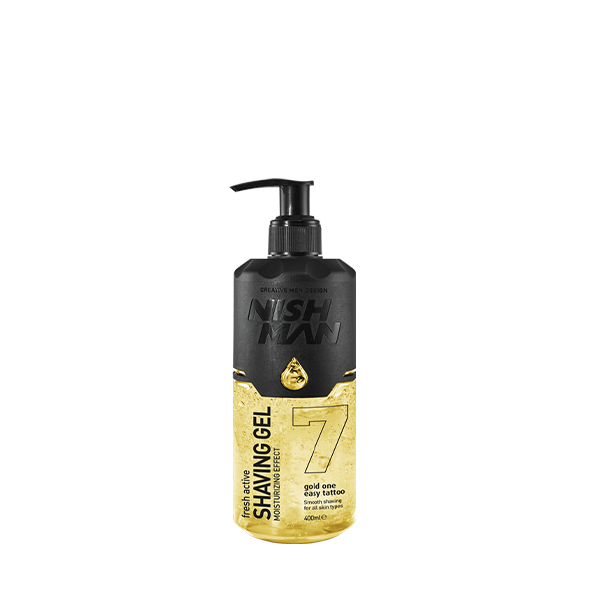 Garrafa de gel de barbear NISH MAN preto e dourado com dispenser