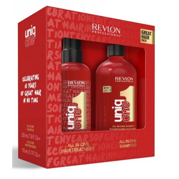 Pack Revlon Professional Uniq One com duas embalagens vermelhas para cabelo