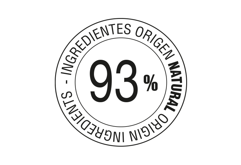 Selo preto redondo com texto e número 93%