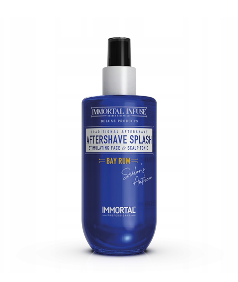 Frasco azul de aftershave splash com tampa preta