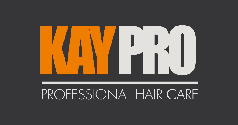 Logótipo KAYPRO PROFESSIONAL HAIR CARE em fundo cinzento escuro