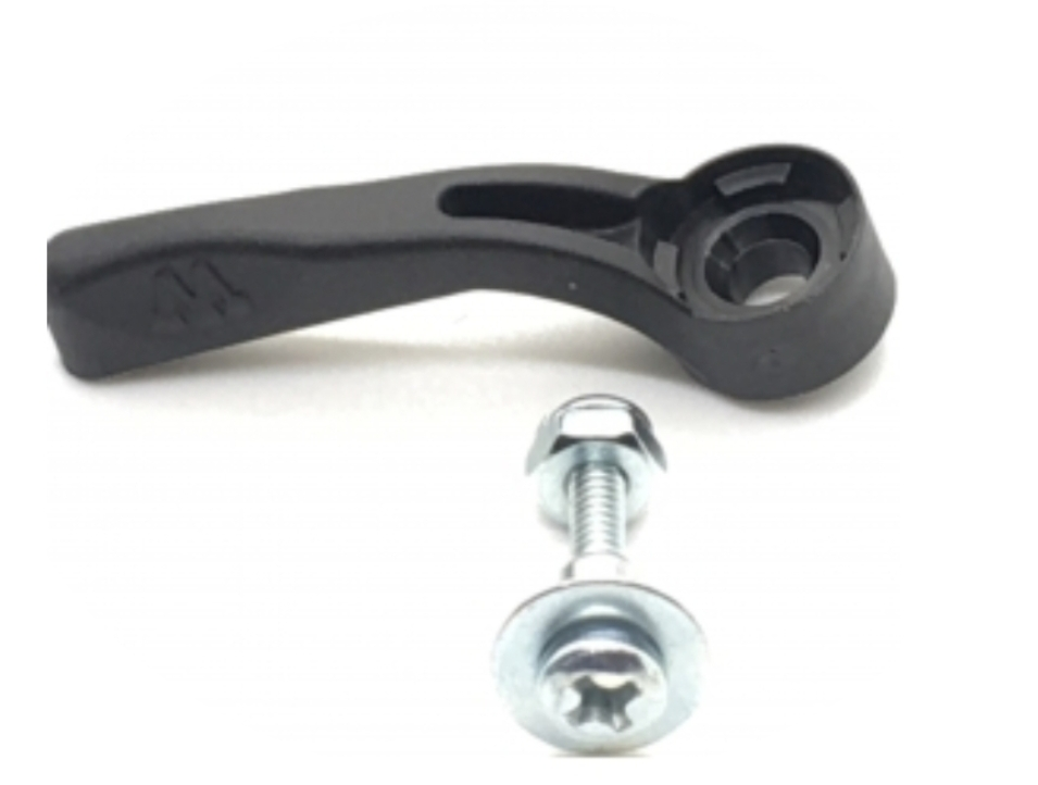 Alavanca de aperto preta com parafuso metálico em fundo branco