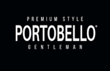 Texto branco sobre fundo preto com as palavras PREMIUM STYLE PORTOBELLO GENTLEMAN