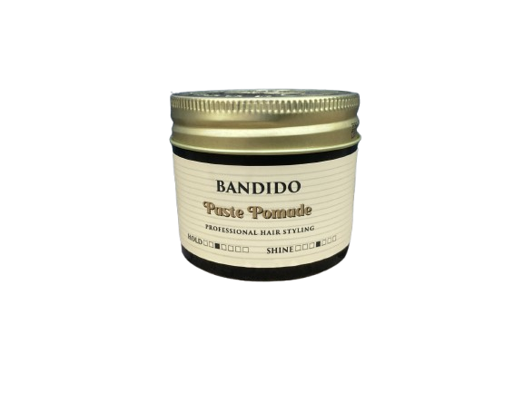 Frasco de pomada para cabelo BANDIDO Paste Pomade com rótulo creme e tampa dourada
