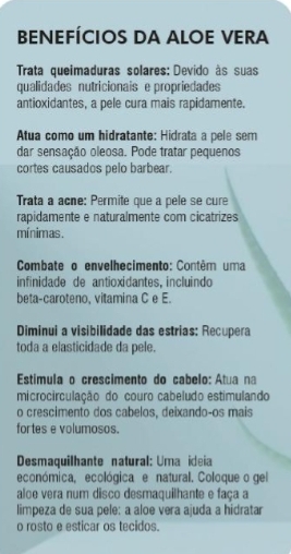 Texto informativo sobre benefícios da Aloe Vera