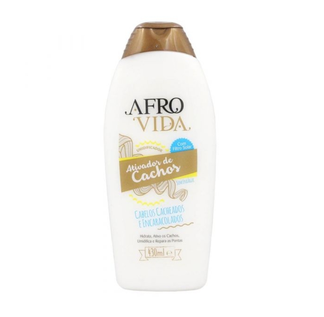 Frasco branco do ativador de cachos Afro Vida com tampa castanha