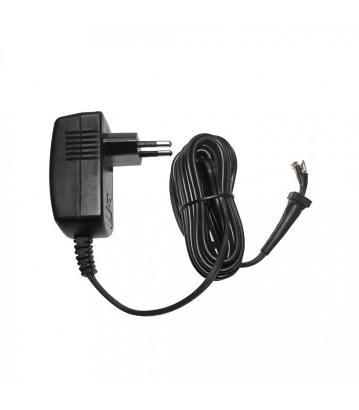 Carregador de parede preto com ficha europeia e cabo com fios expostos