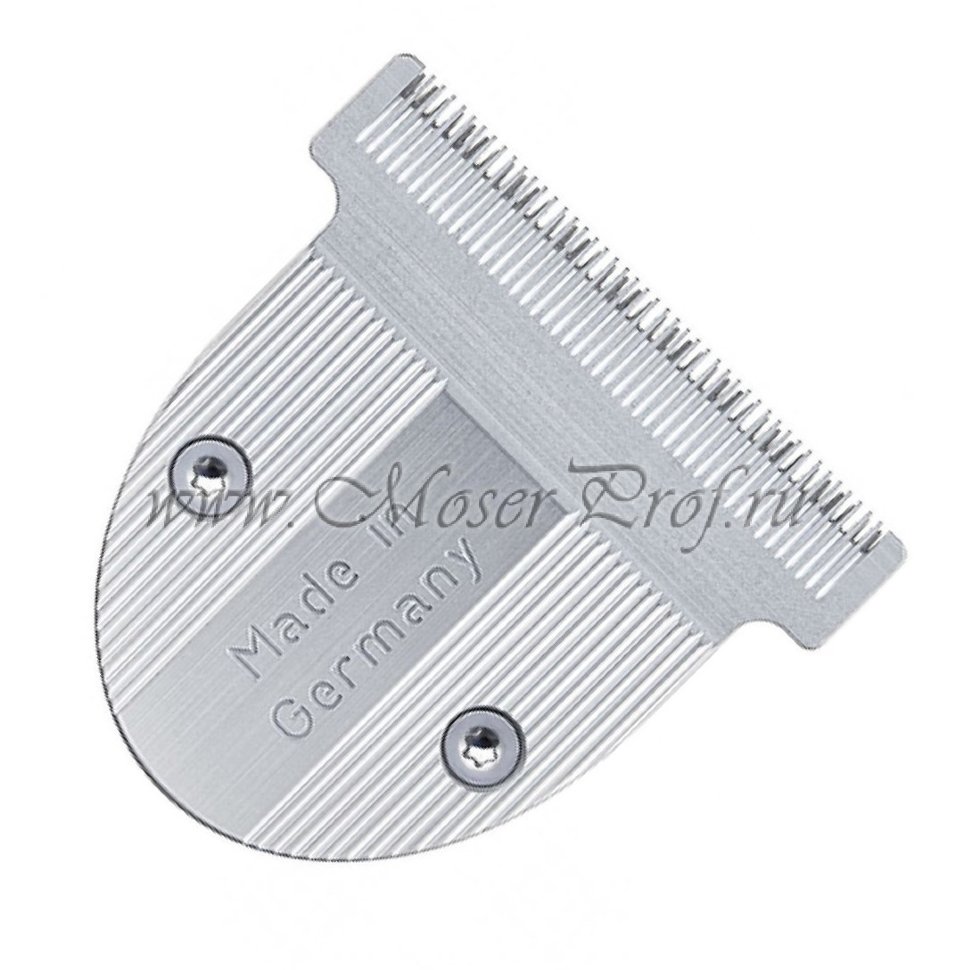 Lâmina de corte metálica prateada para máquina de barbear com texto 'Made Germany'