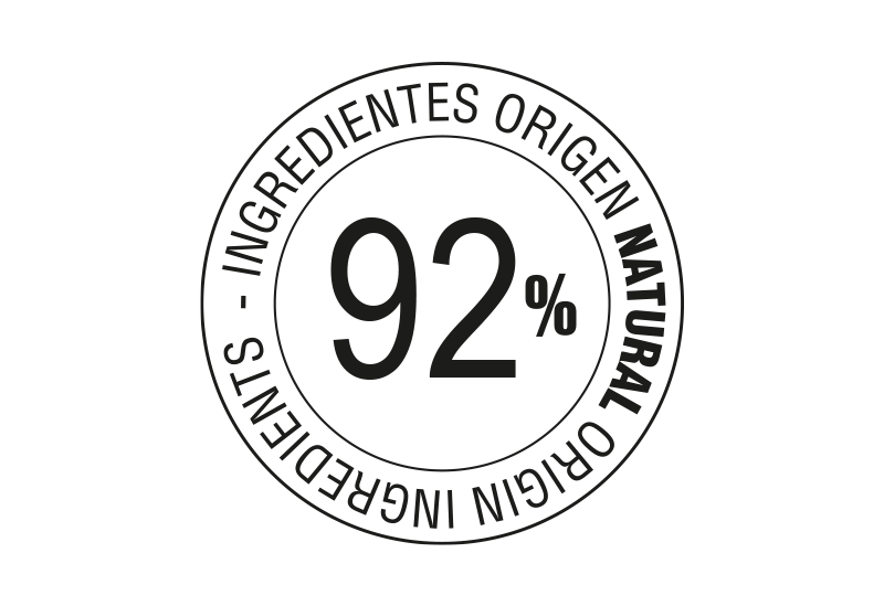 Selo circular com texto e número 92%