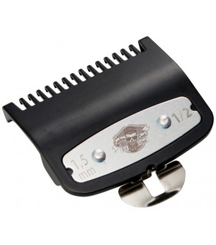 Peça de corte para máquina de barbear preta e metálica com indicação 1,5 mm e 1/2