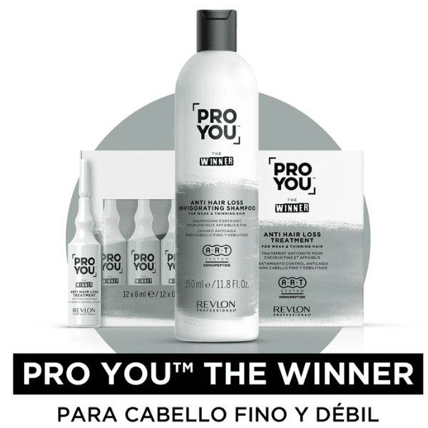 Produtos de cabelo PRO YOU THE WINNER com embalagem branca e preta