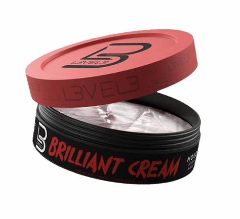 Frasco aberto de creme BRILLIANT CREAM com tampa vermelha e corpo preto
