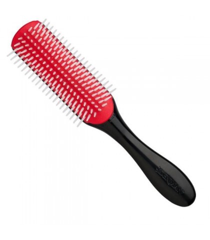 Escova de cabelo preta com cerdas vermelhas e brancas