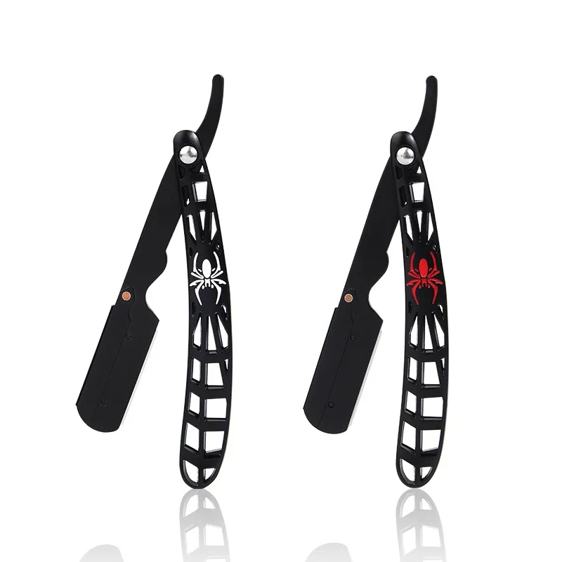 Dois barbeadores estilo navalhete pretos com padrão de aranha nas cabos