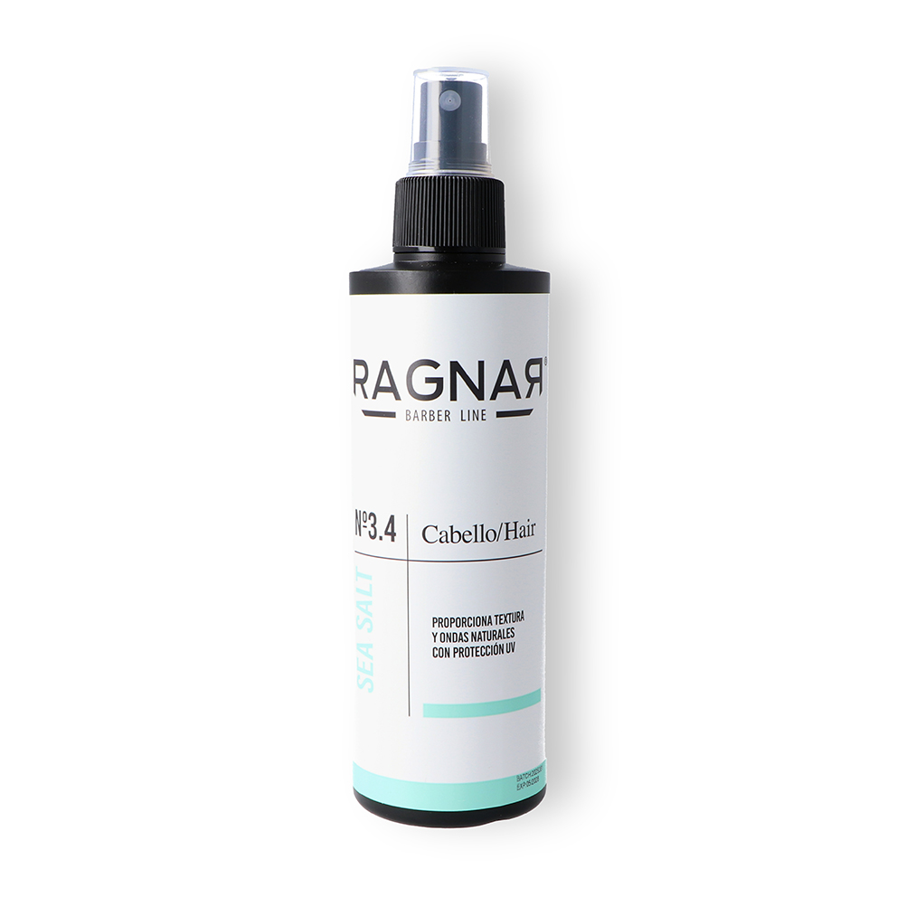 Spray para cabelo Ragnar Barber Line Nº 3.4 em embalagem branca e preta com texto azul