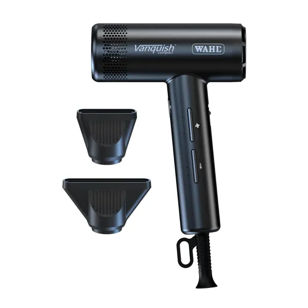Secador de cabelo preto WAHL Vanquish compact com dois bocais ajustáveis