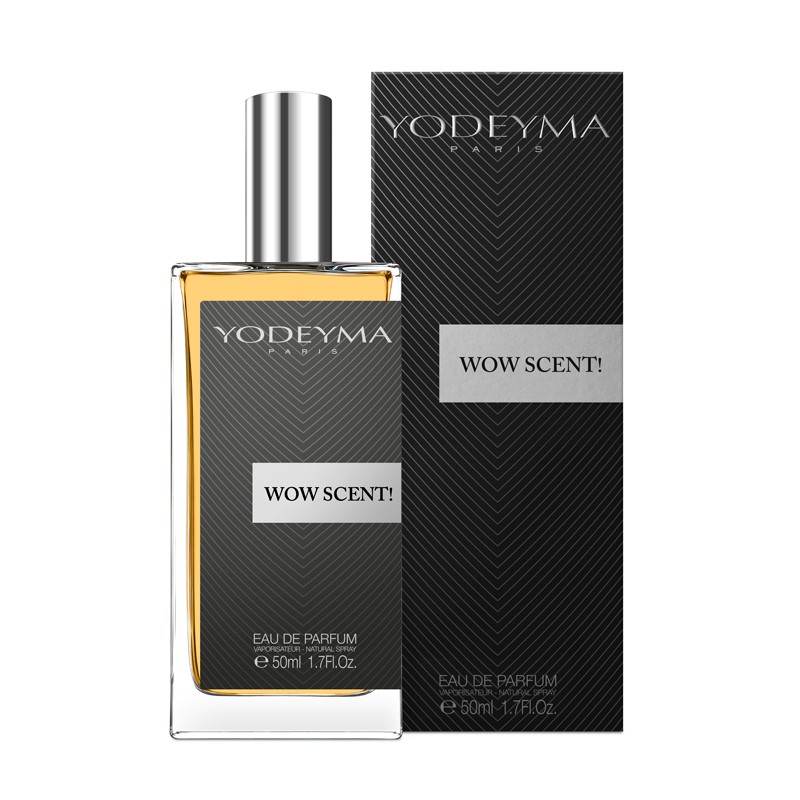 Frasco e caixa de perfume YODEYMA WOW SCENT! preto e cinza, 50ml