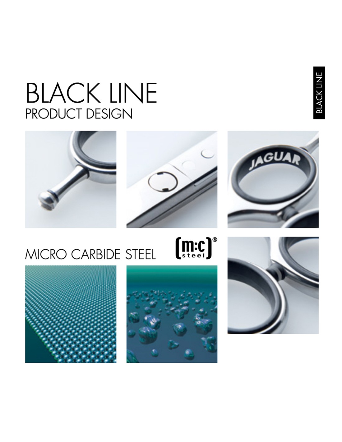 Produtos metálicos Black Line Jaguar com detalhes e textura em aço de carboneto micro