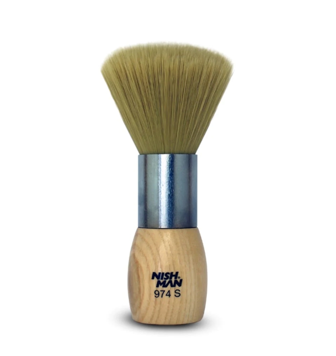 Pincel para barbear com cabo de madeira clara e cerdas amarelas