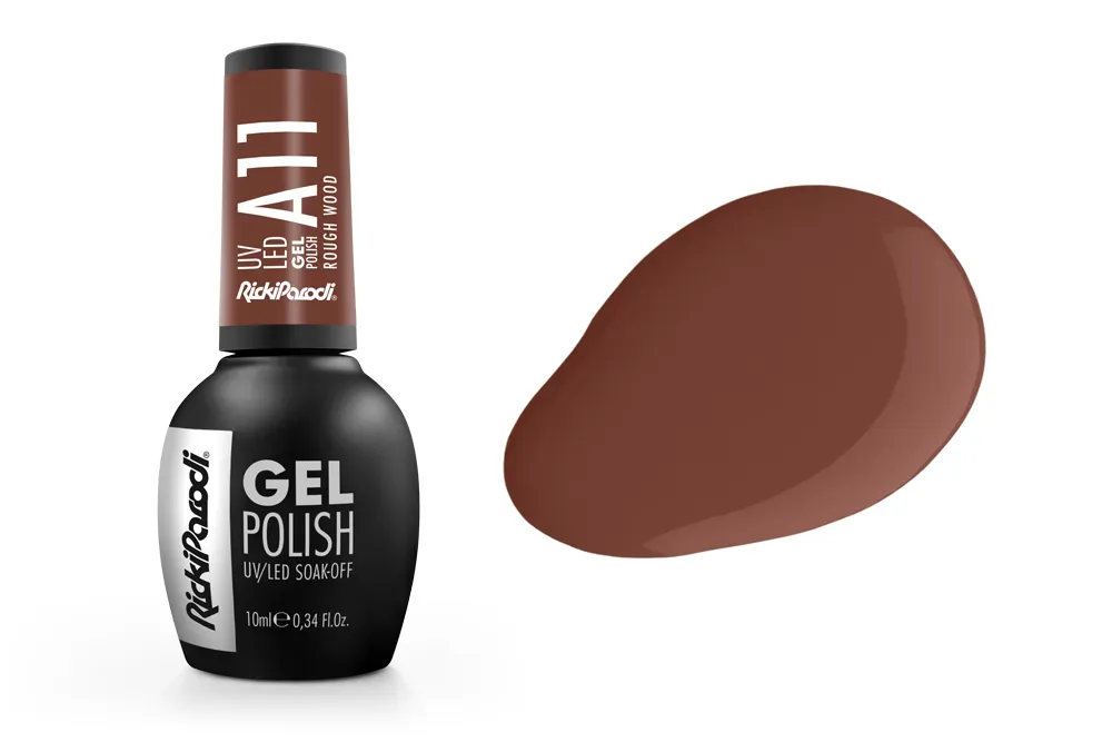 Esmalte gel RickiParodi Soft Gel Polish castanho com amostra da cor