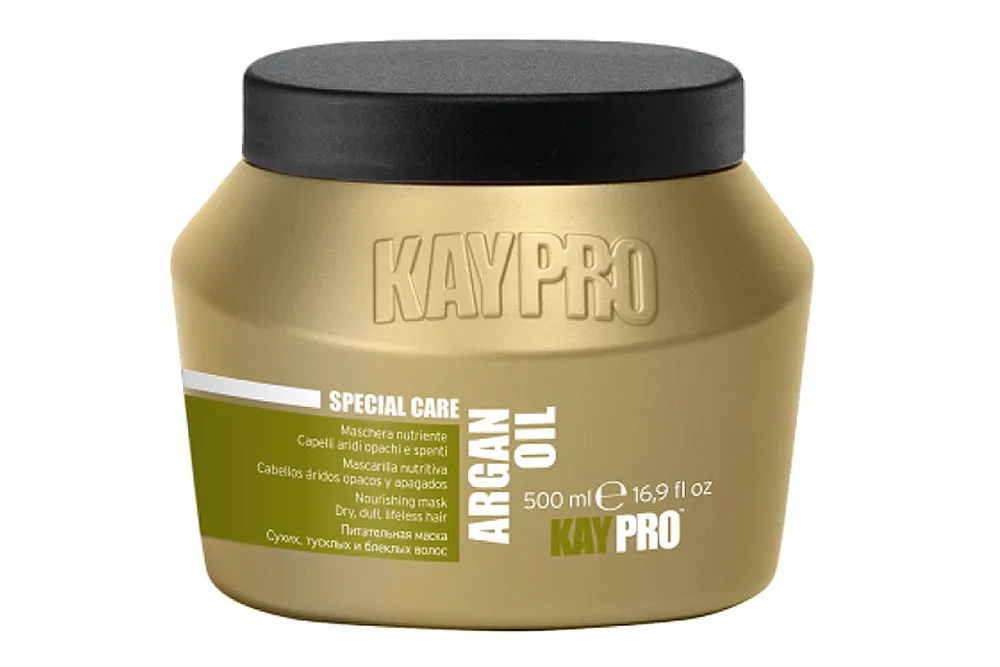 Frasco dourado KAYPRO óleo de argão 500 ml com tampa preta