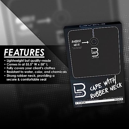 Embalagem preta de capa com gola de borracha Level 3 com texto de características