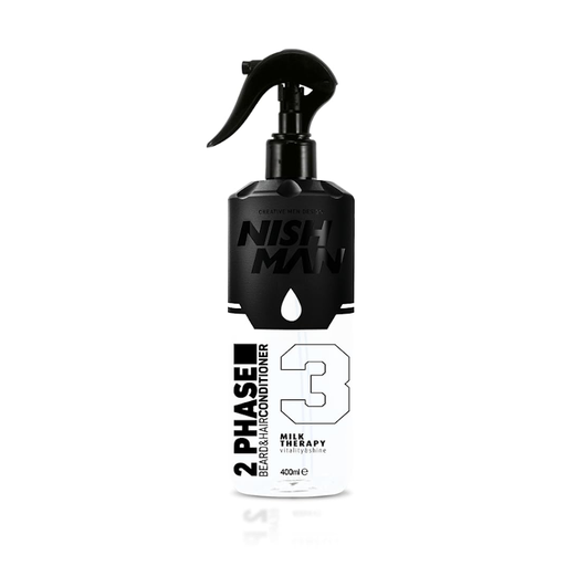 Frasco de spray para cabelo NISH MAN preto e branco, 400 ml