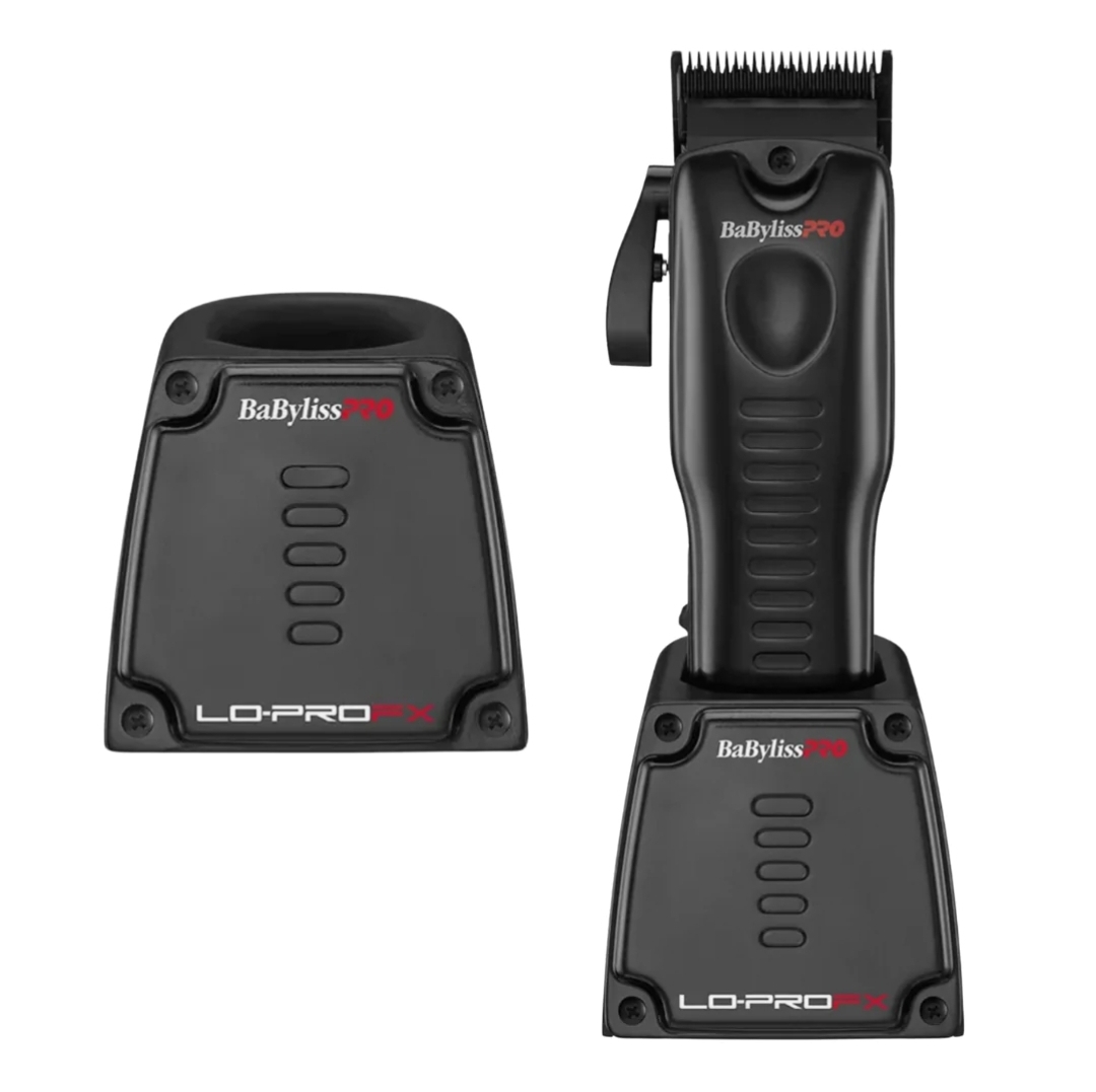 Aparelho de cortar cabelo preto BaBylissPRO com base de carregamento preta