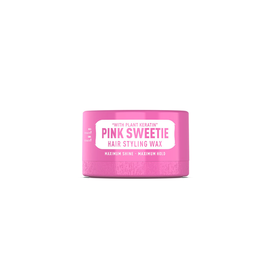 Pote de cera de cabelo rosa Pink Sweetie com texto