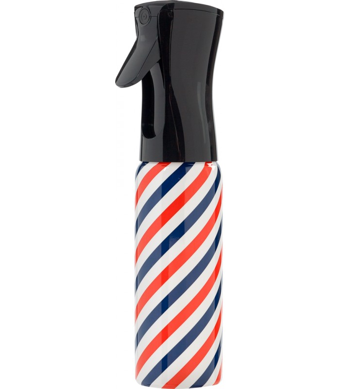 frascos pulverizadores coloridos com tampa preta e padrão listrado