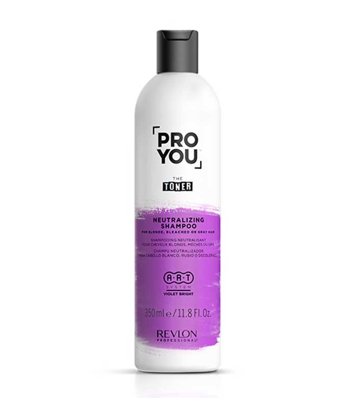 Frasco branco de champô Revlon PRO YOU TONER com etiqueta roxa