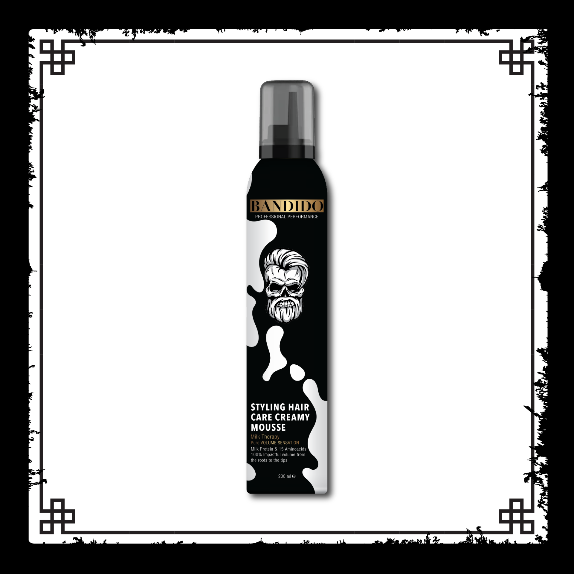 Mousse para cabelo Bandido Styling Hair Care Creamy Mousse em embalagem preta com tampa transparente