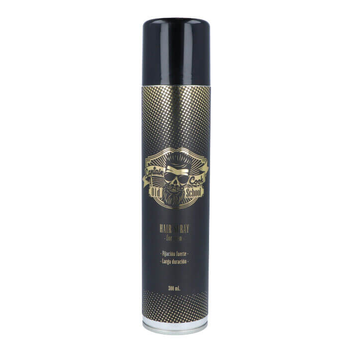 Frasco de spray preto com rótulo dourado e tampa preta