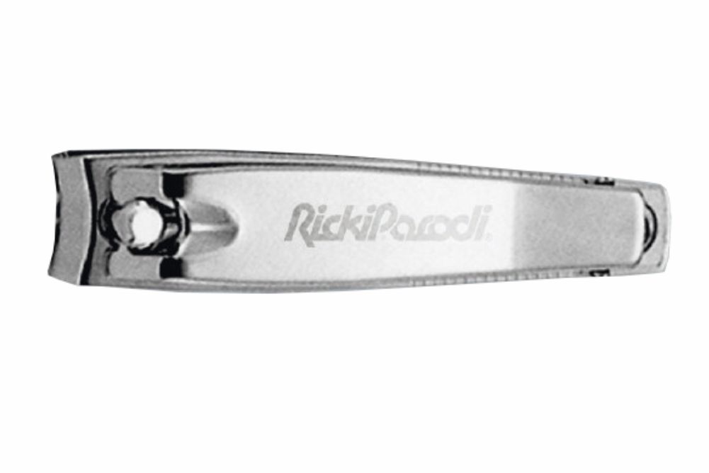 Cortador de unhas metálico prateado com gravura 'RickiPaoli'