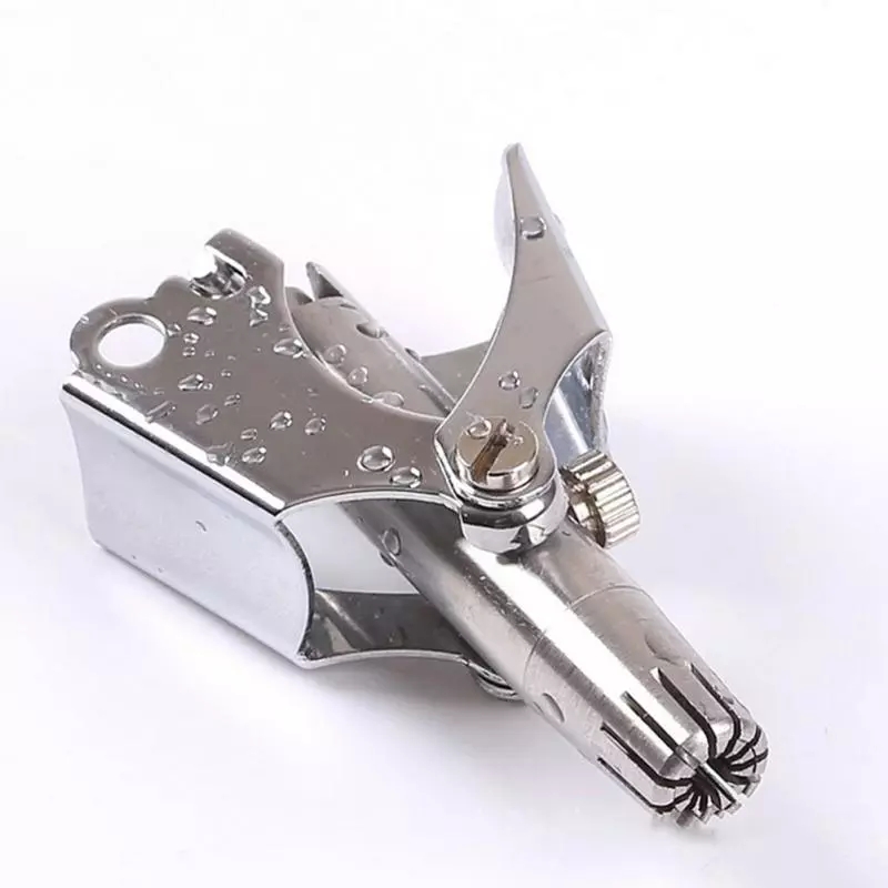 Furador de orelha metálico prateado com mecanismo de ajuste