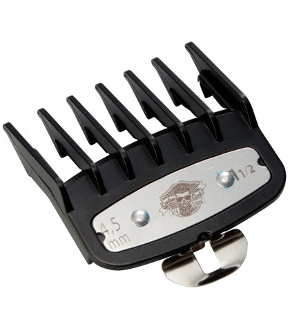 Pente de corte preto com placa metálica e medidas 4,5 mm e 1/2