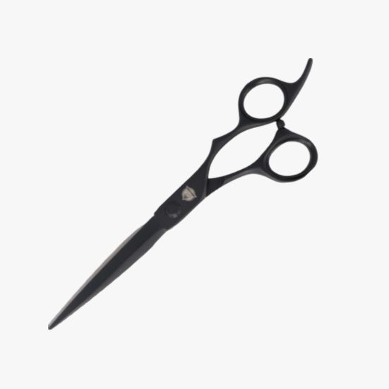 Tesoura preta de cabelo sobre fundo branco