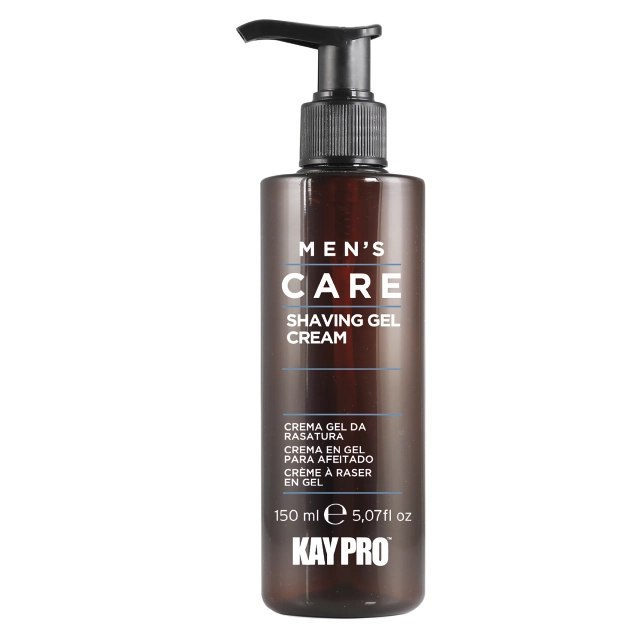 Frasco castanho escuro com doseador preto de gel de barbear KayPro MEN'S CARE