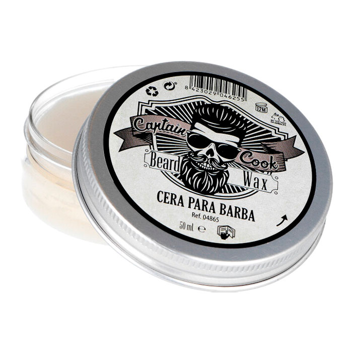 Cera para barba Captain Cook Beard Wax em recipiente de alumínio com tampa decorada