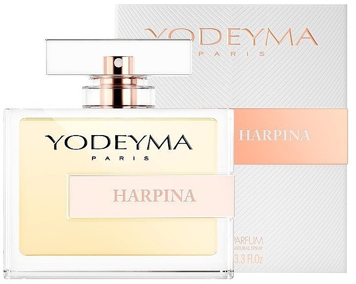 Frasco de perfume Yodeyma com rótulo Harpina e caixa