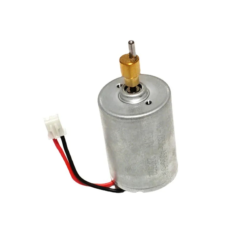 Motor elétrico cilíndrico prateado com eixo e fios