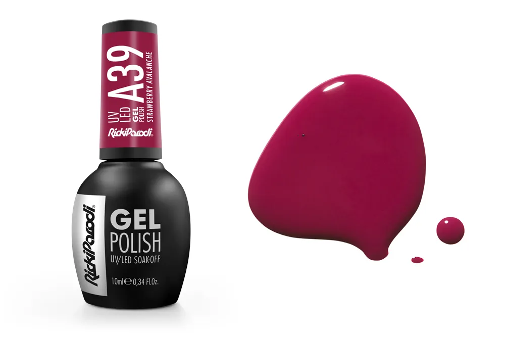 Esmalte em gel cor A39 vinho com embalagem preta e rosa