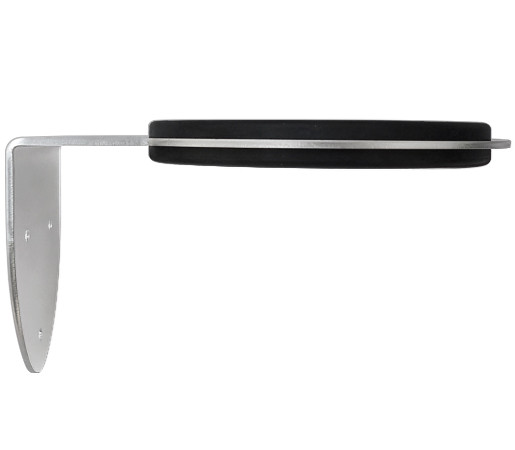 Suporte de parede metálico prateado com placas redondas pretas