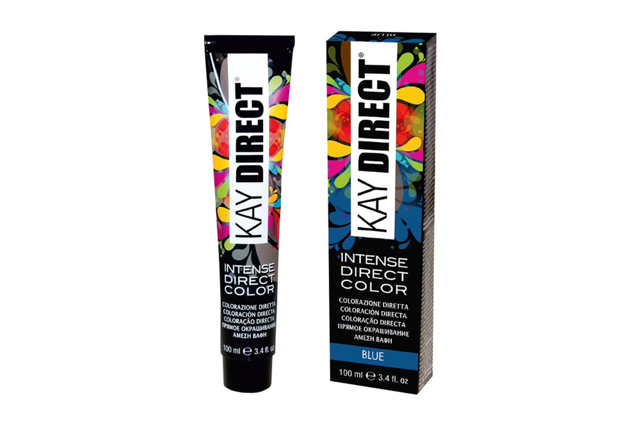 Tubo e caixa de tinta de cabelo Kay Direct Intense Direct Color azul