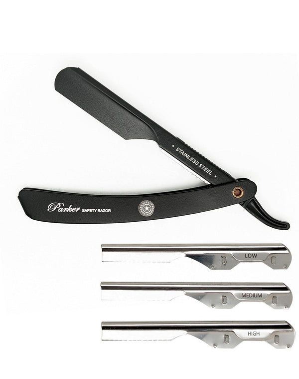 Navalhete preto de aço inoxidável e três lâminas metálicas substituíveis