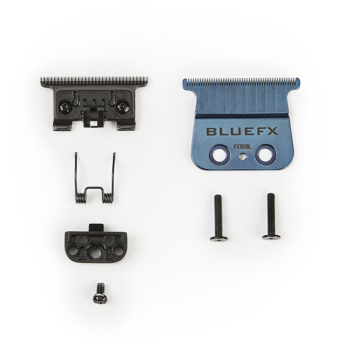 Conjunto de lâminas para máquina de barbear em aço azul e preto com peças suplementares