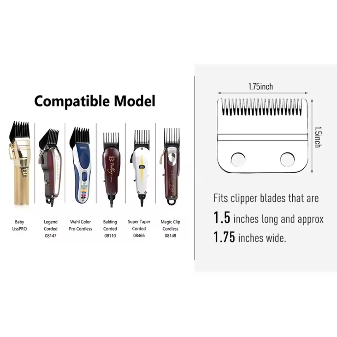 Lâmina para máquina de cortar cabelo e modelos compatíveis em fundo branco